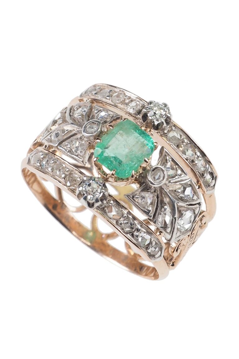 Vintage Herrenring mit Smaragd und Diamanten aus 18 Karat Roségold und Platin