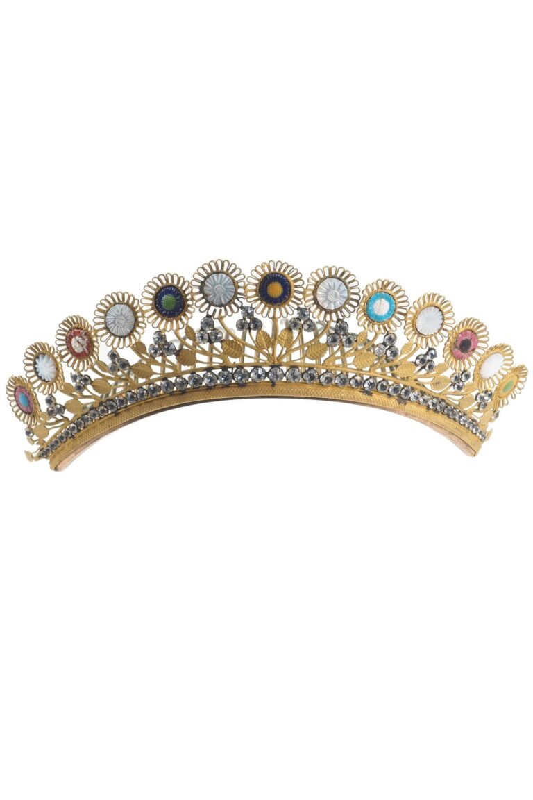 Georgianische Tiara / Haarkamm aus Pinchbeck mit Glas und Strass