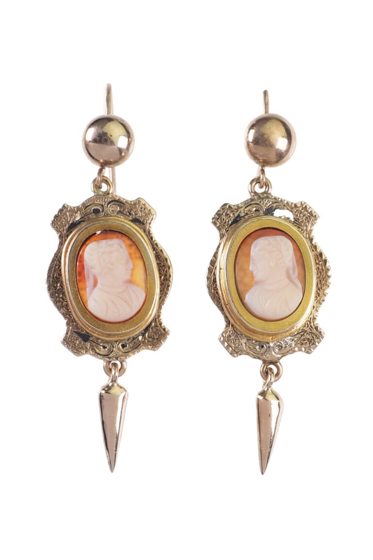 Viktorianische Ohrringe mit Karneol-Steinkameen aus 15 Karat Gold