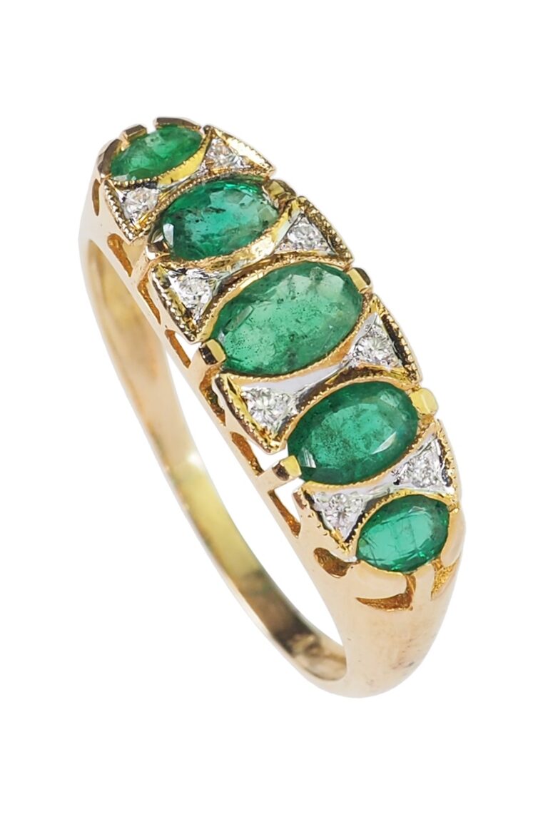 Vintage Verlobungsring mit Smaragde und Diamanten aus 18 Karat Gold