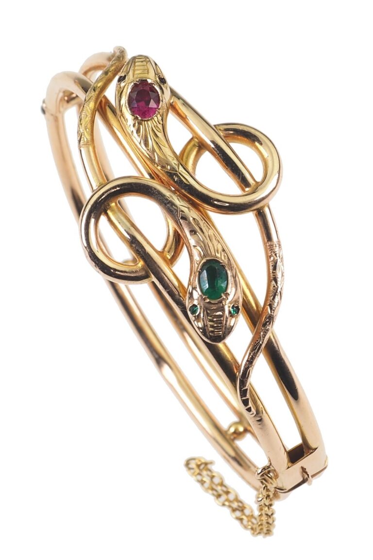 Viktorianischer Armreif mit Smaragd und Smaragd aus 18 Karat Gold