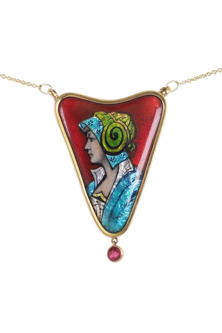 Jugendstil Anhänger mit Emaille aus 18 Karat Gold