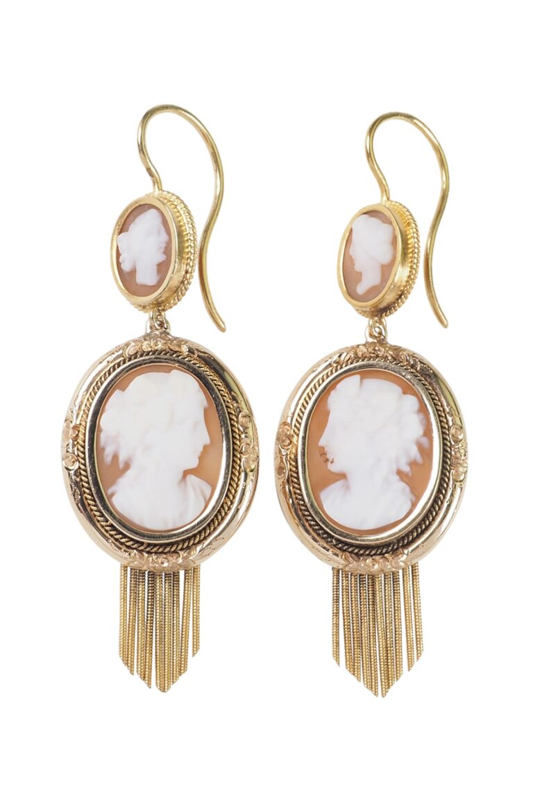 Viktorianische Ohrringe mit Kameen aus 15 Karat Gold