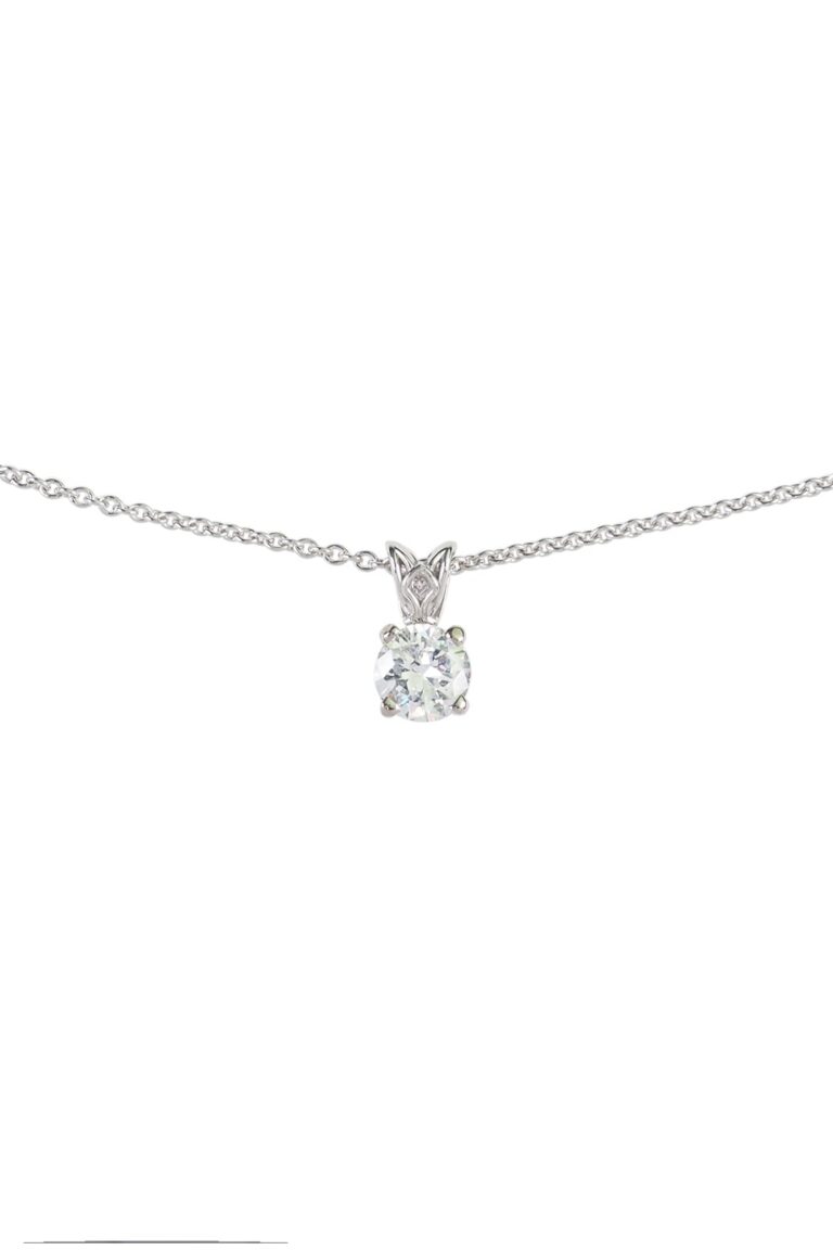 Vintage Anhänger mit Diamant Solitaire und Kette aus 18 Karat Weißgold