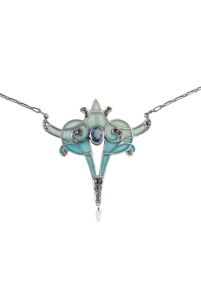 Jugendstil Collier mit Emaille aus 830er Silber