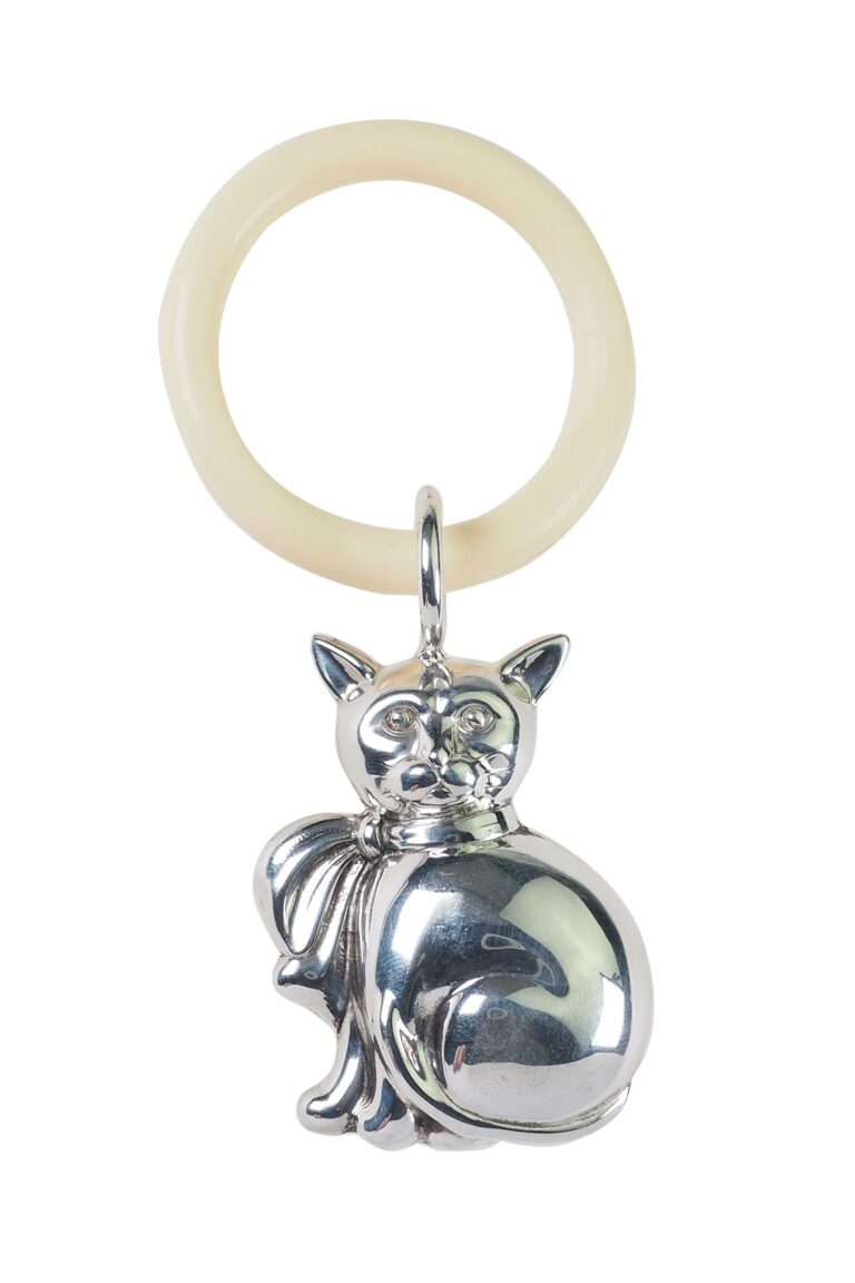 Vintage Babyrassel mit Kunststoff Beißring aus Silber