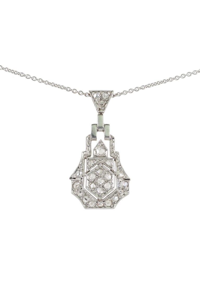 Art Déco Anhänger mit Altschliff-Diamanten aus 14 Karat Gold und Platin
