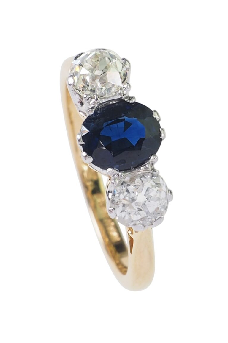 Vintage Verlobungsring mit Saphir und Diamanten aus 18 Karat Gold und Platin