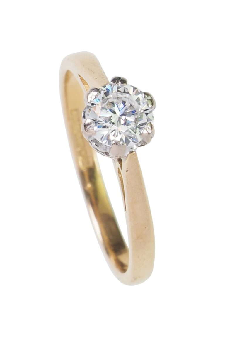 Vintage Verlobungsring mit Diamantsolitaire im Brillantschliff aus 18 Karat Gold und Platin
