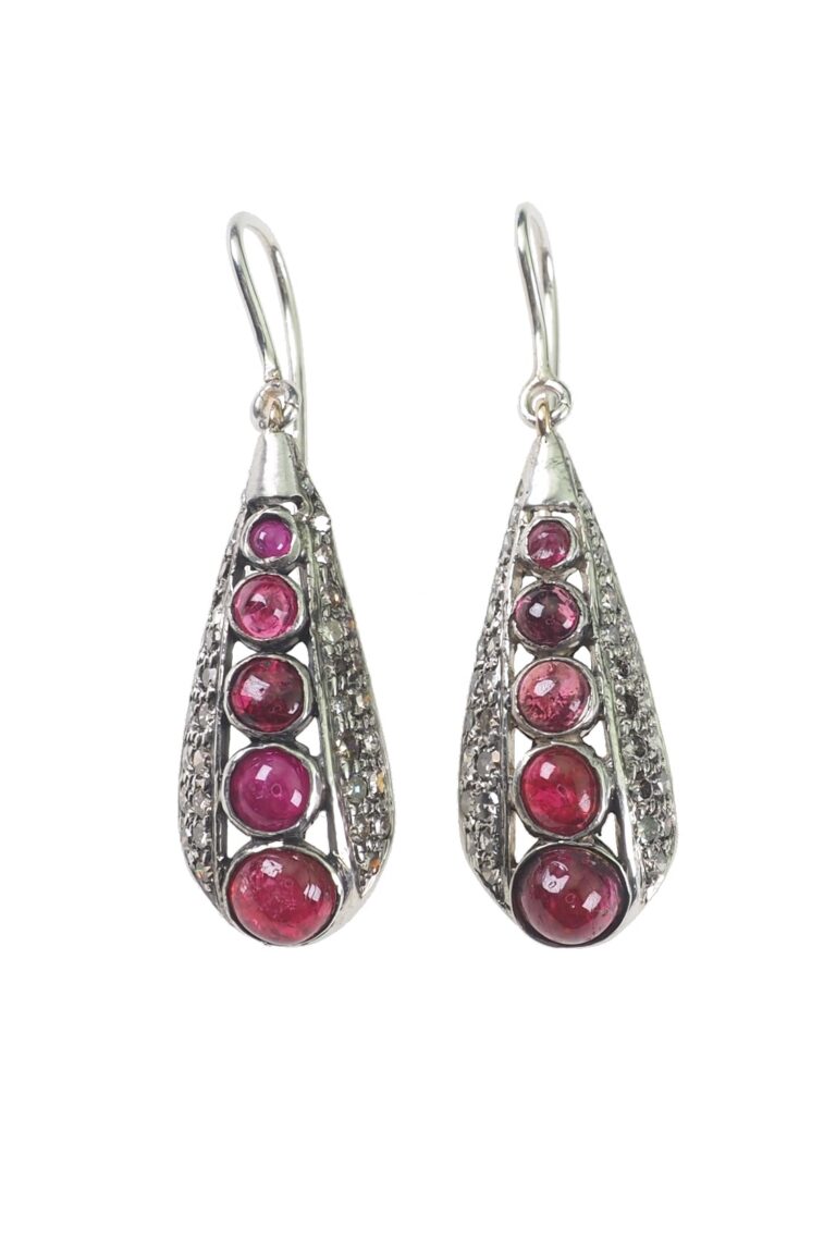 Vintage Ohrstecker mit Rubine und Diamanten aus Sterling Silber