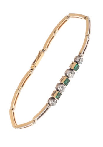 Um 1920 – Art Déco Armband mit Smaragden und Diamanten – Bild 1