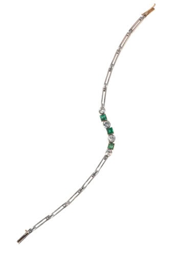 Um 1920 – Art Déco Armband mit Smaragden und Diamanten – Bild 2