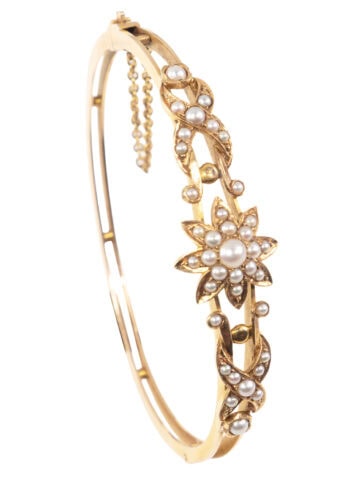 Um 1880 – Viktorianischer Goldarmreif mit Perlen