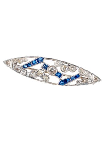 Um 1930 – Art Déco Brosche mit Saphiren und Diamanten
