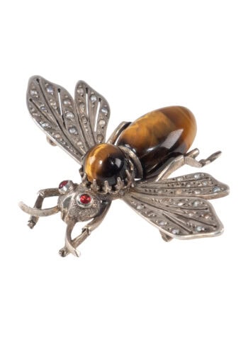 Um 1900 – Brosche „Biene“ mit Tigerauge