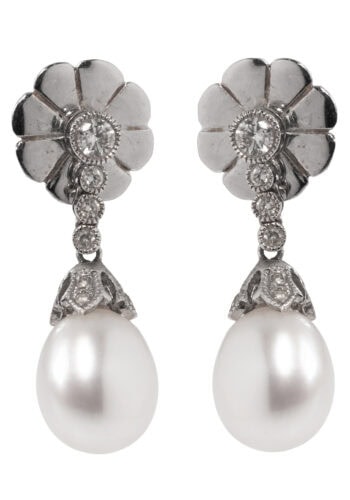 Um 1960 – Ohrringe mit Diamanten und Perlen – Bild 5