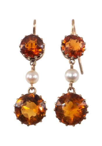 Um 1960 – Vintage Ohrringe mit Citrin und Perle – Bild 1