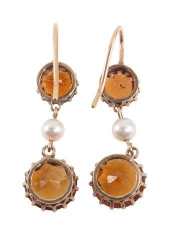 Um 1960 – Vintage Ohrringe mit Citrin und Perle – Bild 4