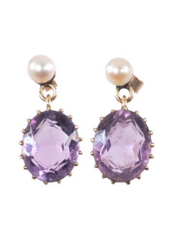 Um 1960 – Vintage Ohrringe mit Amethyst und Perle