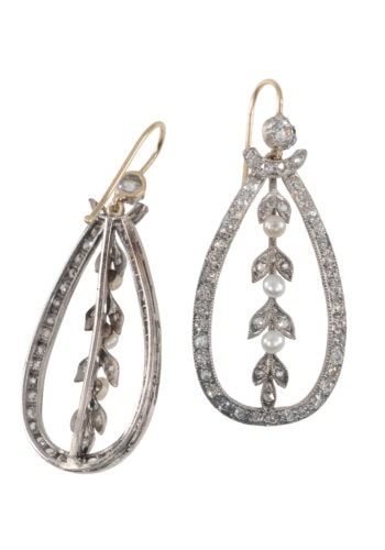 Um 1900 – Ohrringe mit Diamanten und Perlen – Bild 3