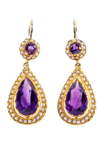 Um 1880 – Viktorianische Ohrringe mit Amethysten und Perlen