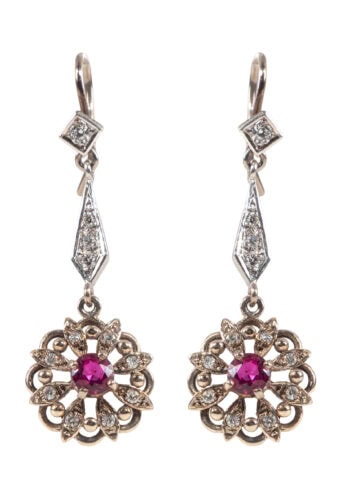 Datiert 1971 – Vintage Diamant Ohrringe mit Rubin