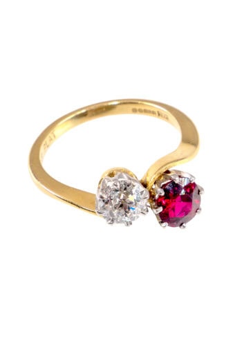 Datiert 1986 – You & me Ring mit Rubin und Diamant – Bild 3