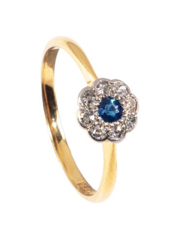Um 1920 – Art Déco Ring mit Saphir und Diamanten