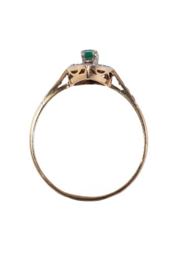 Um 1920 – Art Déco Ring mit Diamanten und Smaragde – Bild 5