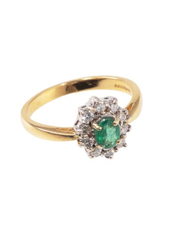 Um 1950 – Entourage Ring mit Smaragd und Diamanten – Bild 3