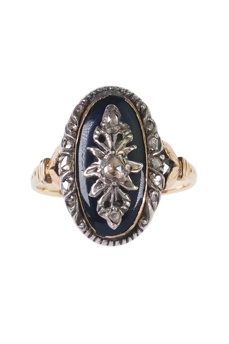 Ring mit Emaille und Diamanten aus 18 Karat Gold und Silber