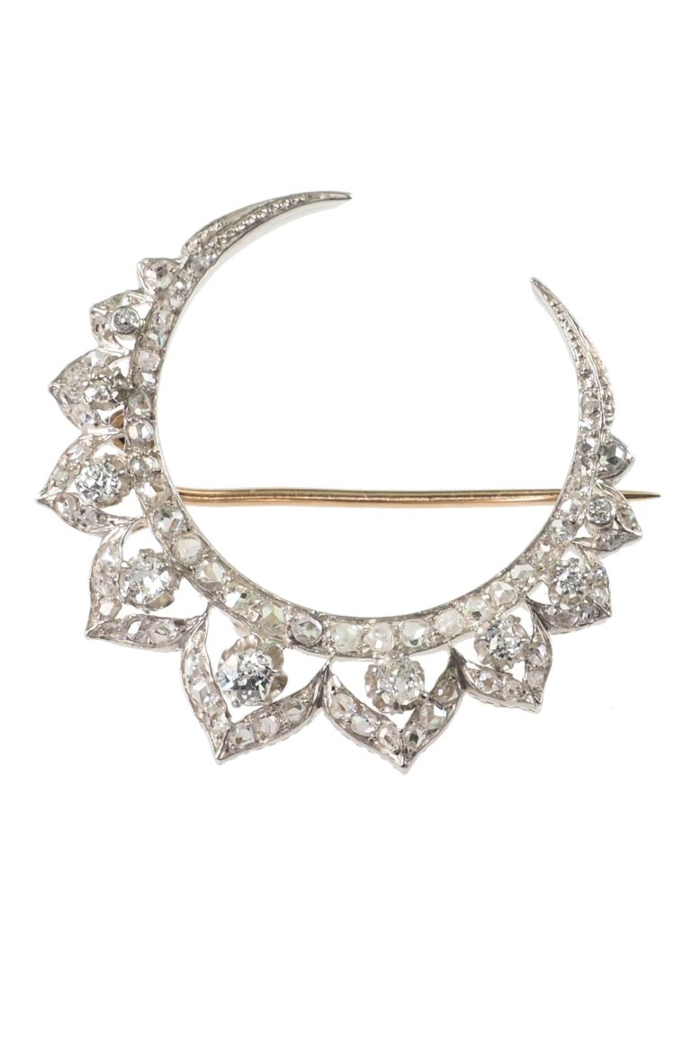 Brosche mit Diamanten aus 18 Karat Gold und Silber