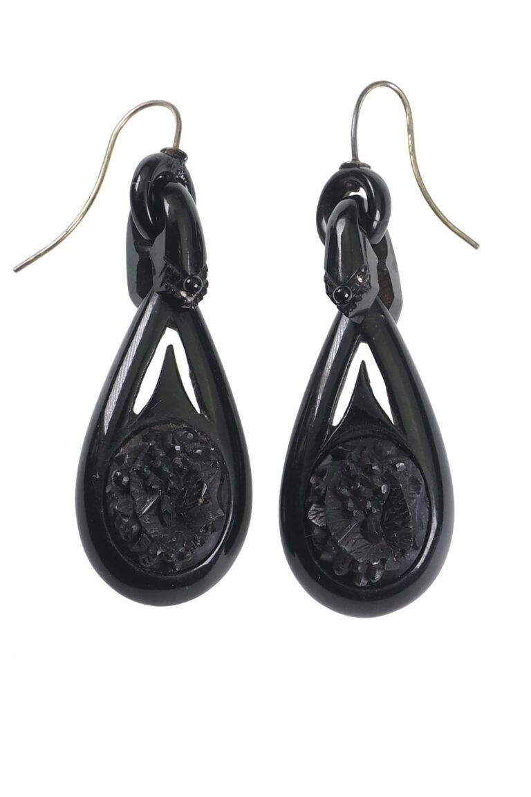 Viktorianische Whitby-Jett Ohrringe