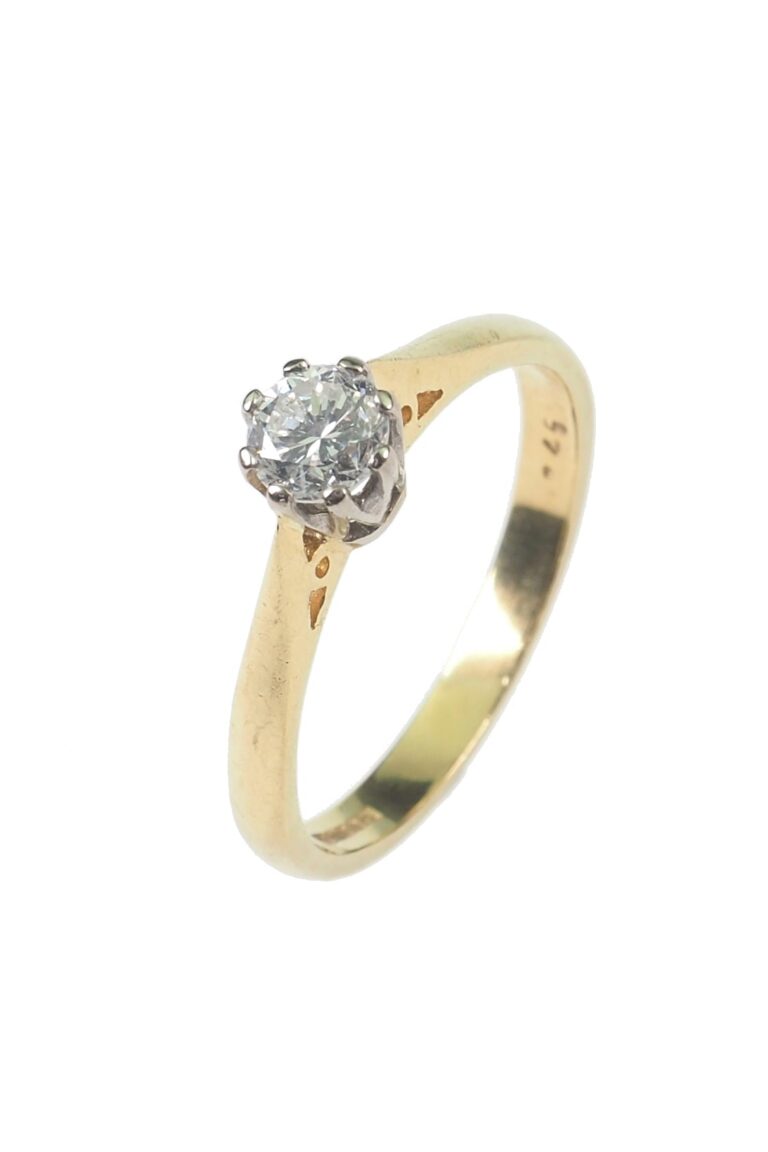 Vintage Verlobungsring mit Diamantsolitaire im Brillantschliff aus 18 Karat Gold und Platin