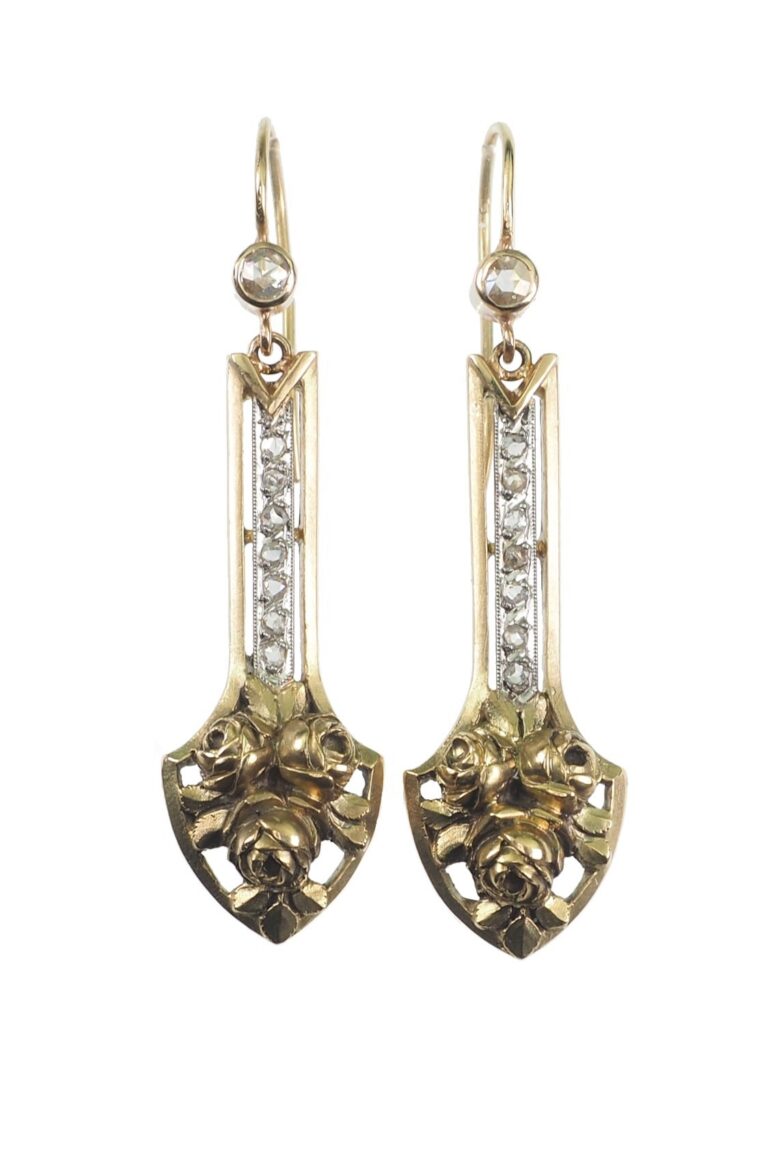 Viktorianische Ohrringe mit Diamanten aus 18 Karat Gold und Platin