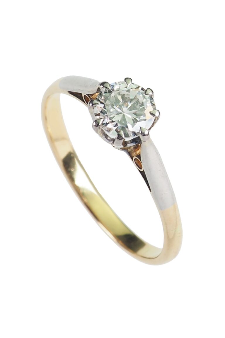 Vintage Verlobungsring mit Diamantsolitaire im Brillantschliff aus 18 Karat Gold und Platin