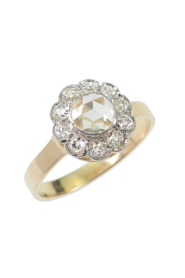 Jugendstil Ring mit Diamanten aus 14 Karat Gold und Platin