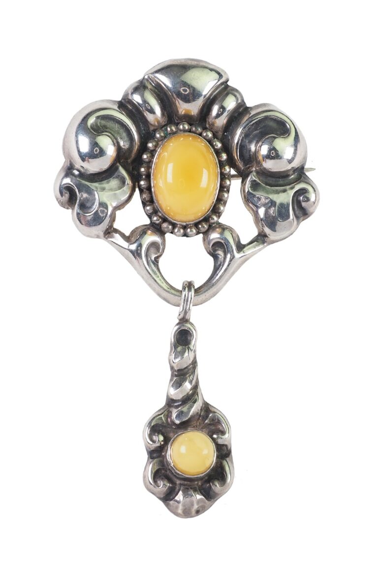 Jugendstil Brosche mit Bernstein aus 830er Silber