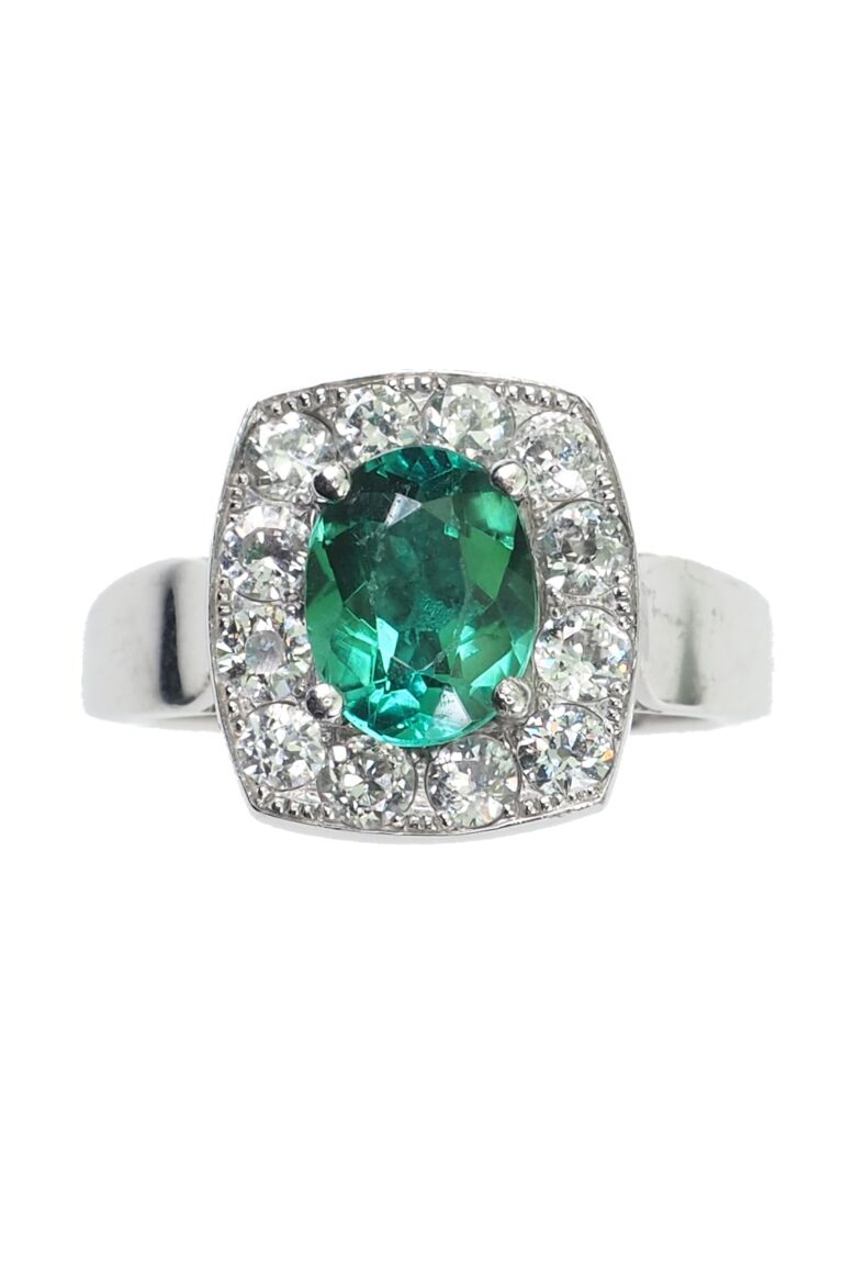 Vintage Verlobungsring mit Turmalin und Diamanten aus 18 Karat Gold