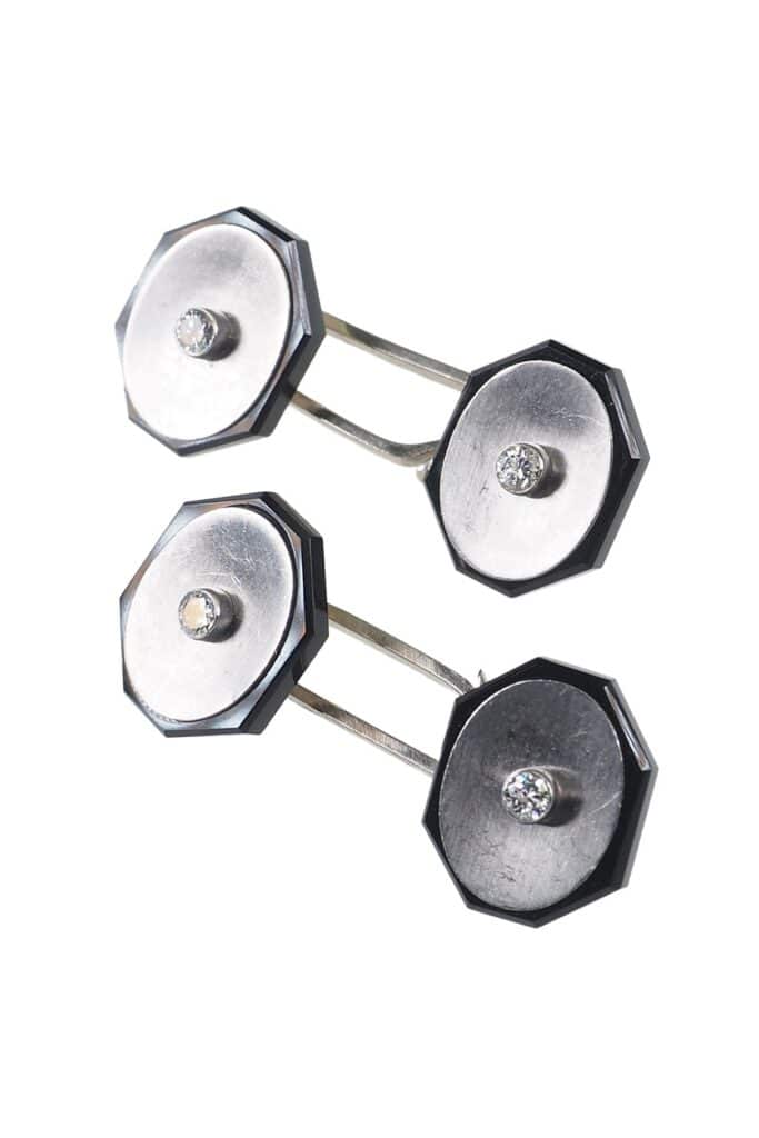 Art Déco Manschettenknöpfe mit Onyx und Diamanten aus Platin