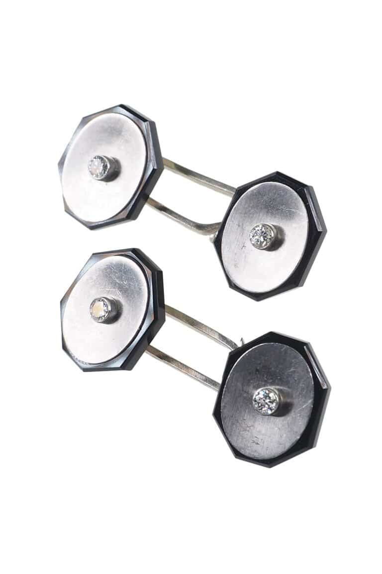 Art Déco Manschettenknöpfe mit Onyx und Diamanten aus Platin