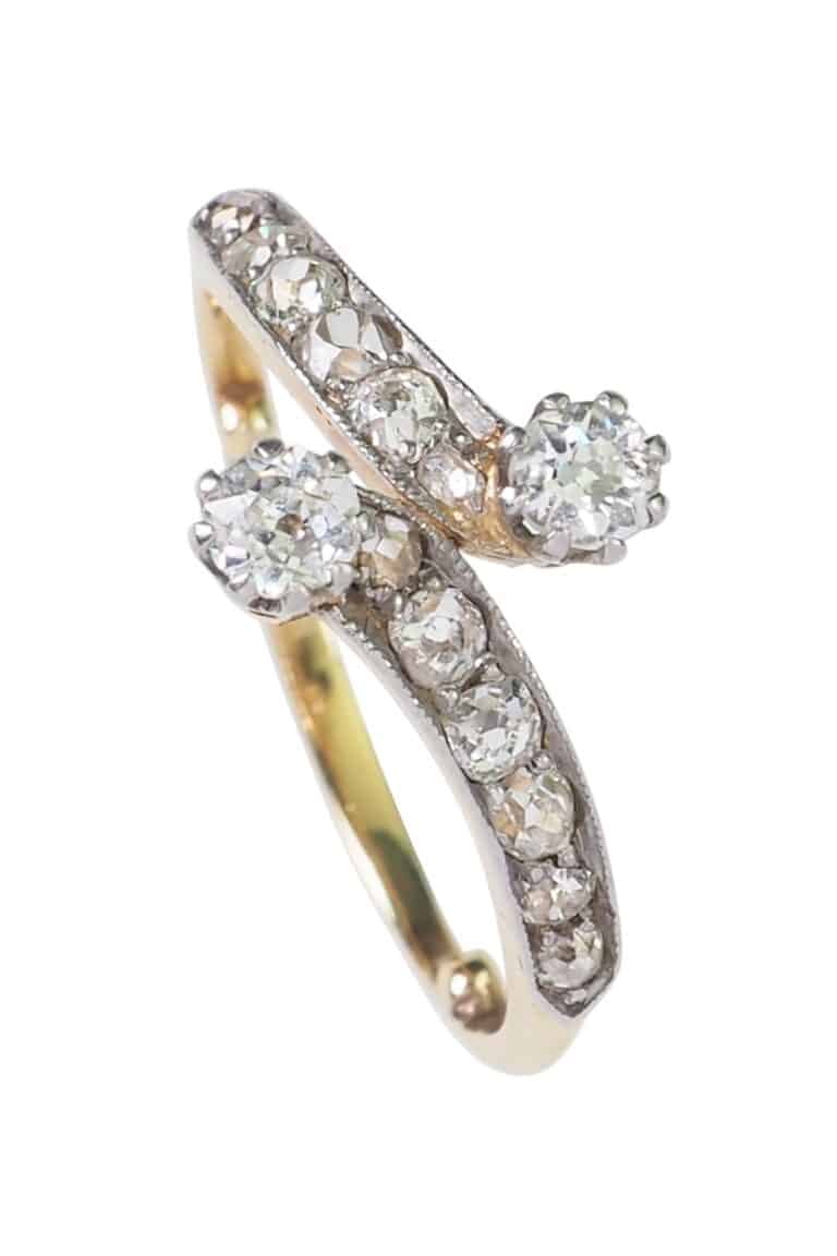 Edwardianischer Ring mit Diamanten aus 18 Karat Gold und Platin