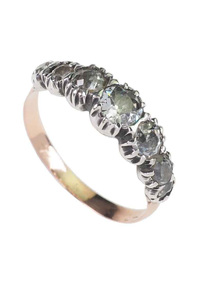 Georgianischer Ring mit Diamanten aus Karat Gold und Silber