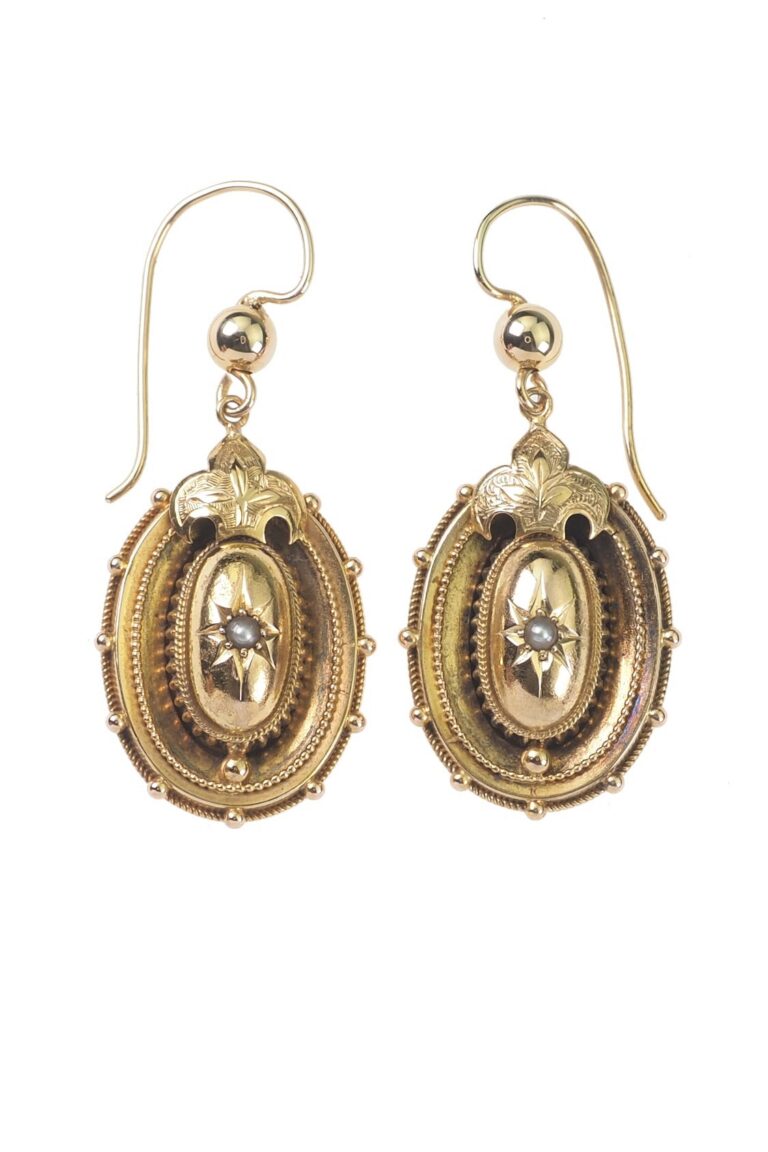 Viktorianische Ohrringe mit Perlen aus 15 Karat Gold