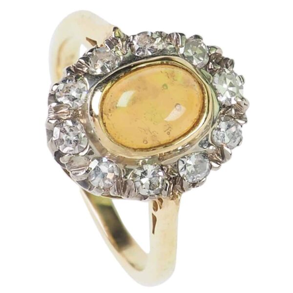 Art Déco Verlobungsring mit Opal und Diamanten aus 18 Karat Gold