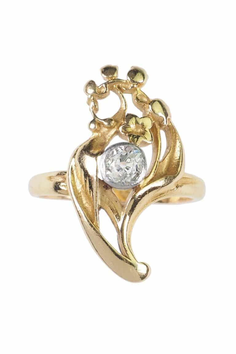 Art Nouveau Ring mit Diamant aus 18 Karat Gold