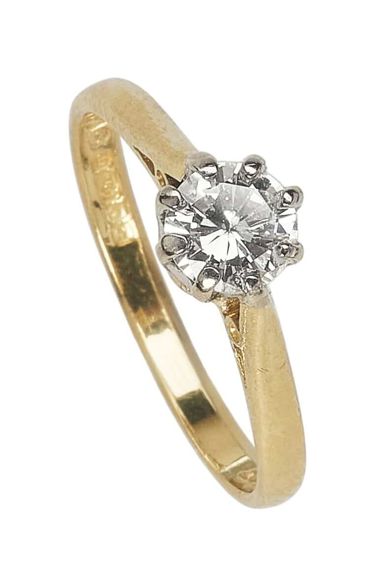 Vintage Verlobungsring mit Diamantsolitaire im Brillantschliff aus 18 Karat Gold und Platin
