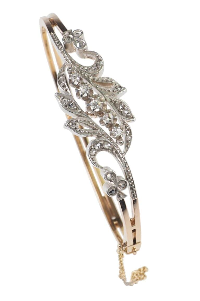 Viktorianischer Armreif mit Diamanten aus 18 Karat Gold und Silber