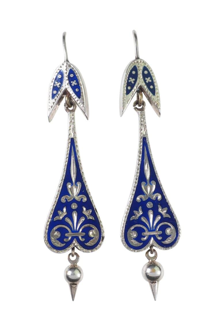 Viktorianische Ohrringe mit Emaille aus Sterling Silber