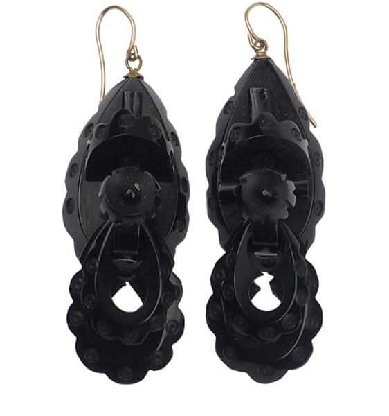 Viktorianische Whitby-Jett Ohrringe